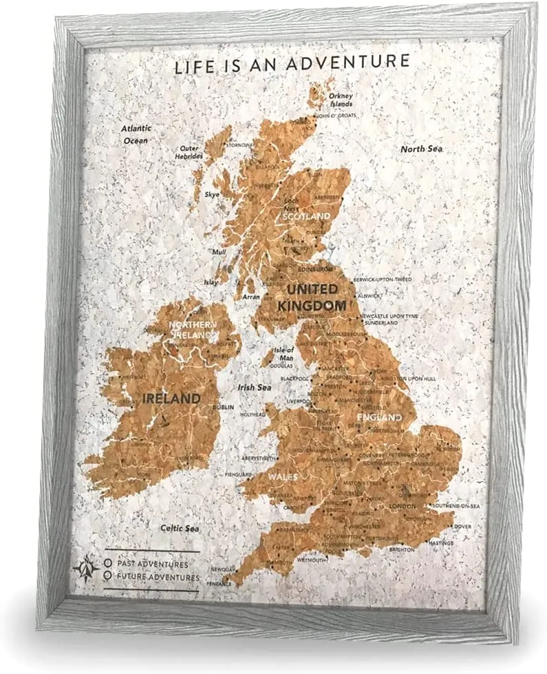 Grey United Kingdom Travel Map with Pins