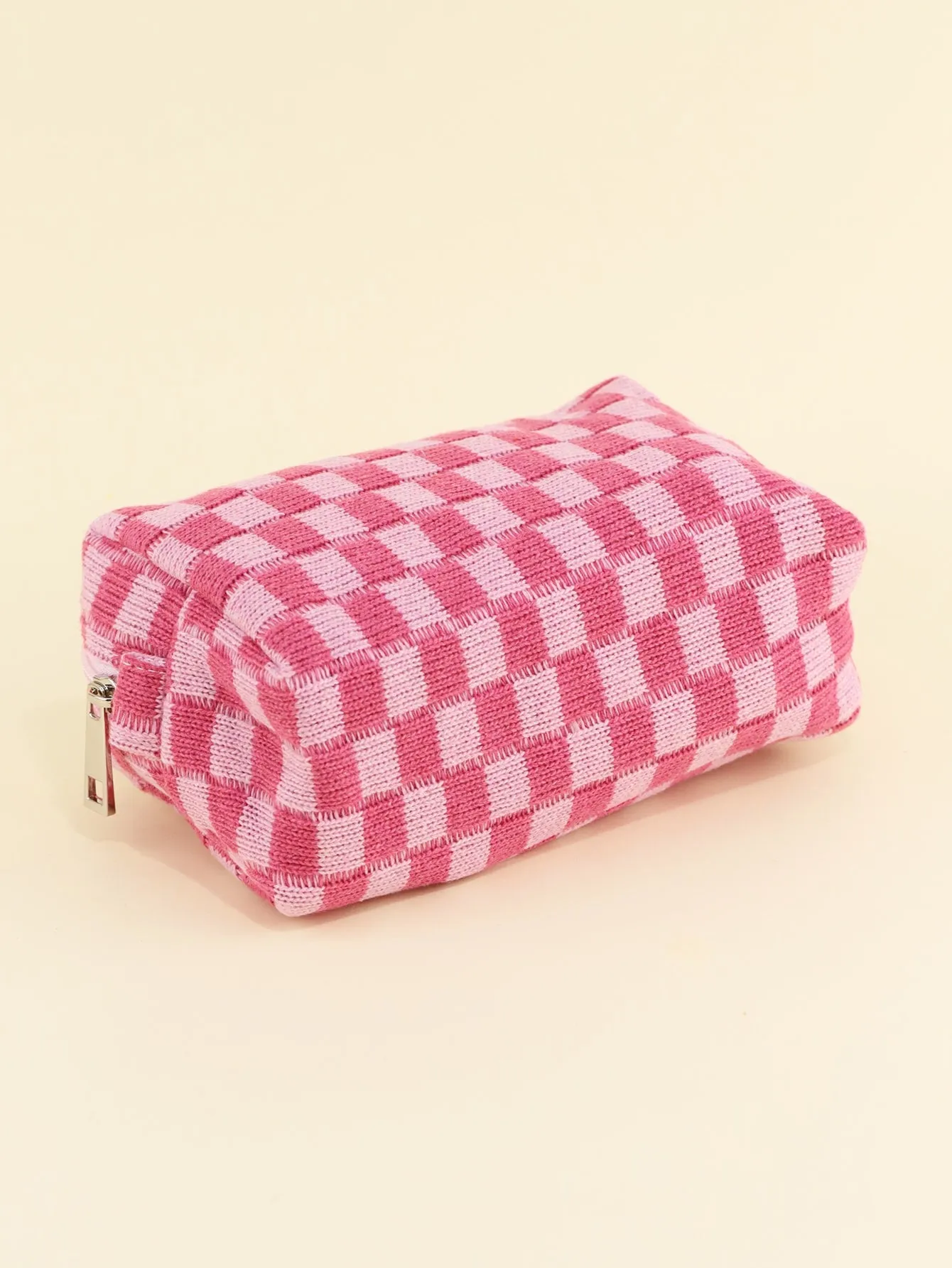 Pink Checkered Cosmetic Bag Makeup Bag Cosmetic Organizer Toiletries Bag Makeup