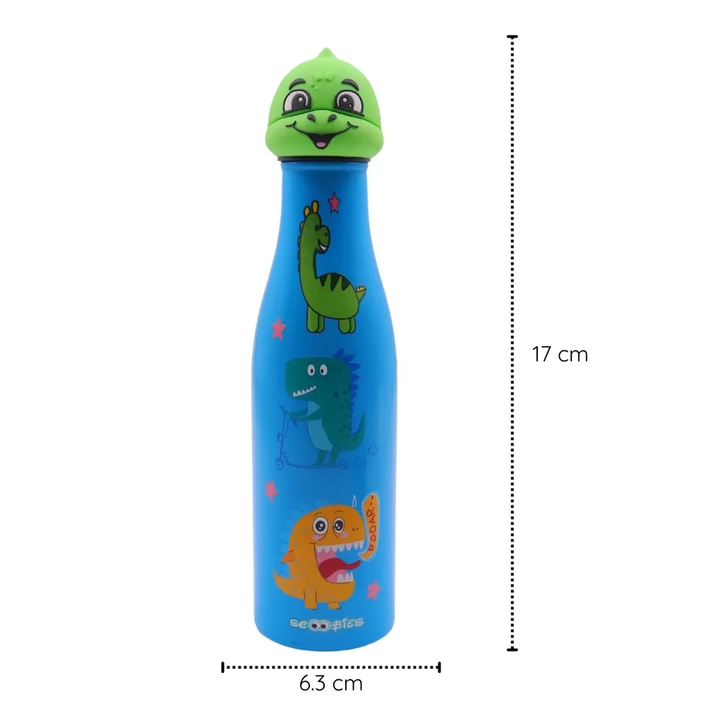 Scoobies Dino Head Stainless Steel Bottle | With Cute Dinosaur Cap | Wild Dino Print